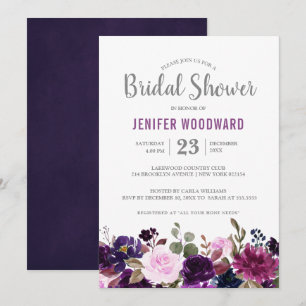 Invitation Aquarelle Plum violet Floral Boho Fête des mariées