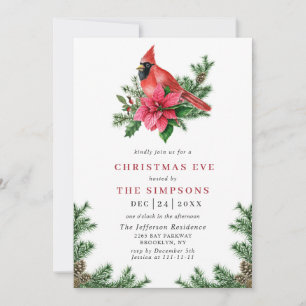 Invitation Aquarelle Poinsettia Cardinal Rouge Noël