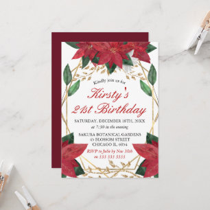 Invitation Aquarelle Poinsettia Fleurs Noël Anniversaire