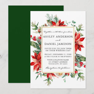 Invitation Aquarelle Poinsettia Floral Vert Mariage