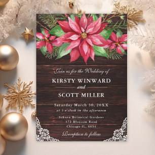 Invitation Aquarelle Poinsettia Rouge Mariage de Fêtes Rustiq