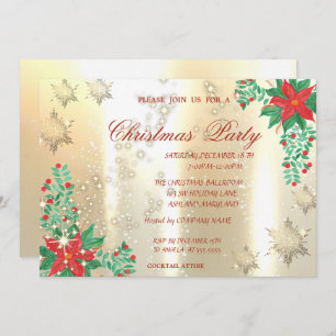 Invitation Aquarelle Poinsettia Snowflakes Noël