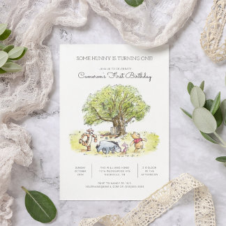 Invitation Aquarelle Pooh et Pals Premier anniversaire