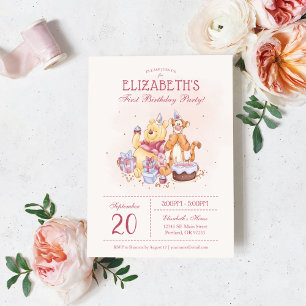 Invitation Aquarelle Pooh & Friends Premier anniversaire
