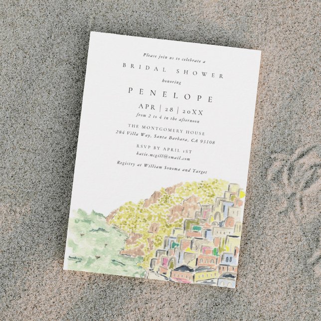 Invitation Aquarelle Positano Italie Douche nuptiale Invitati (Créateur téléchargé)