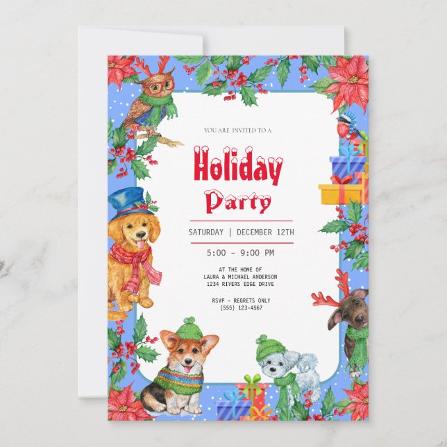 Invitation aquarelle pour fête des Fêtes de Noël (Devant)