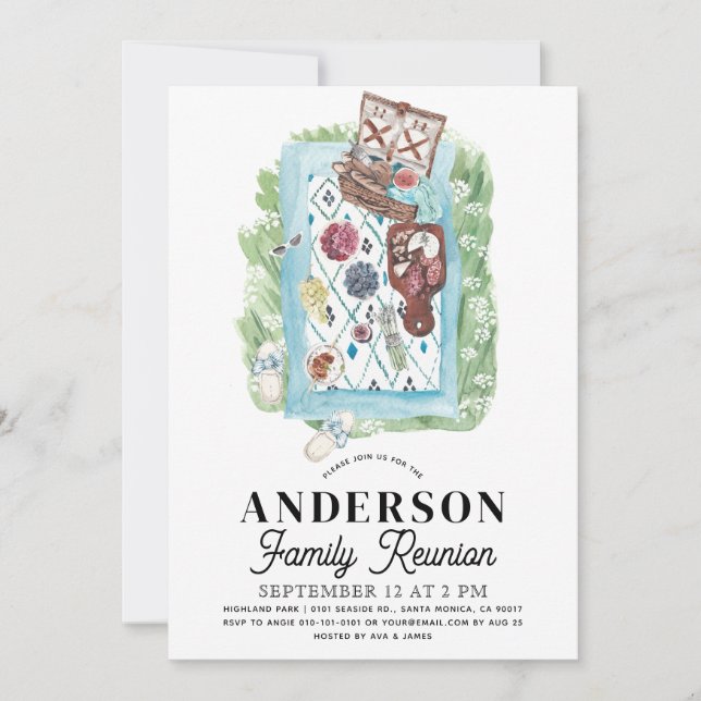 Invitation aquarelle pour pique-nique de réunion d (Devant)