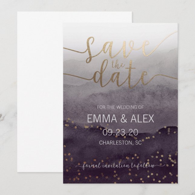 Invitation aquarelle pour Sauvegarder la Date (Devant / Derrière)