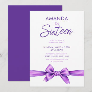 Invitation Aquarelle pourpre Bow Coquette Sweet 16 Anniversai
