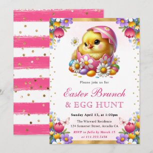 Invitation Aquarelle Poussin de printemps dans l'oeuf Brunch 