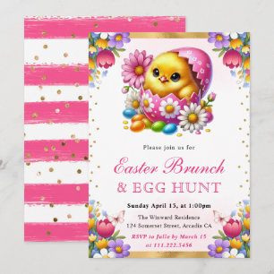 Invitation Aquarelle Poussin de printemps dans l'oeuf Brunch 