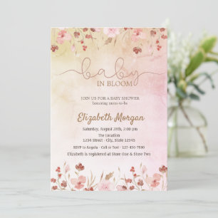 Invitation Aquarelle Pré Fleurs roses bébé en fleur