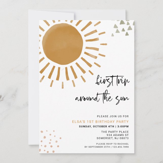 Invitation Aquarelle Premier Voyage Autour Du Soleil Annivers (Devant)