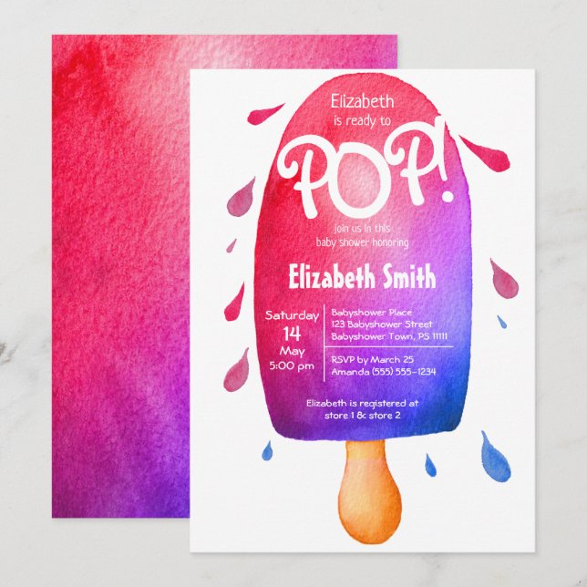 Invitation Aquarelle prête à faire tomber le baby shower neut (Devant / Derrière)