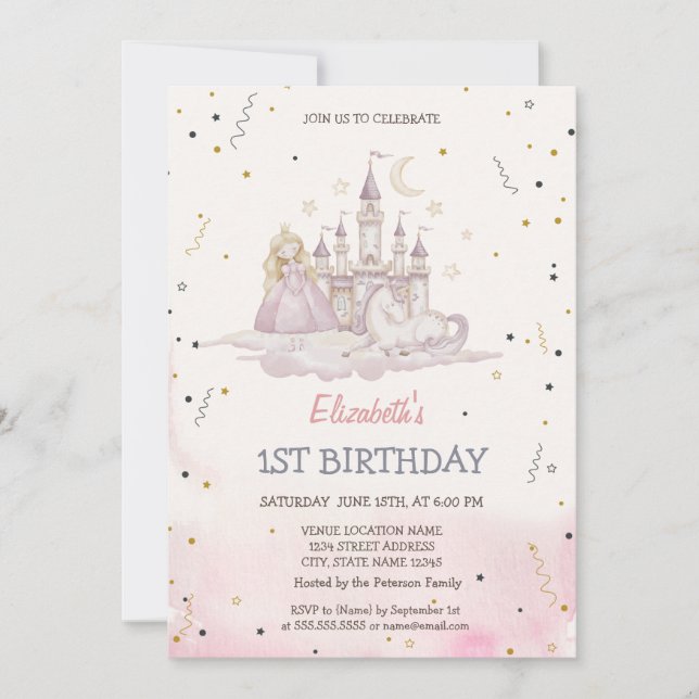 Invitation Aquarelle Princess Castle Pony (Devant)