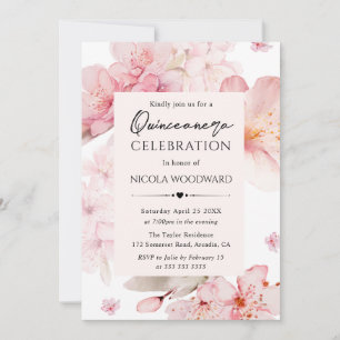 Invitation Aquarelle Printemps Fleurs de cerisiers Quinceaner