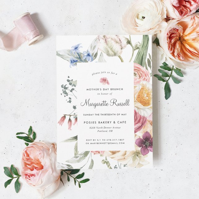 Invitation Aquarelle Printemps Floral Fête des Mères Brunch (Créateur téléchargé)