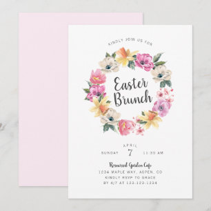 Invitation Aquarelle Printemps Floral Wreath Pâques Brunch