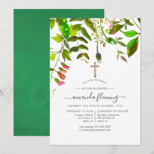 Invitation Aquarelle Printemps Foliage Baptême ou Christening