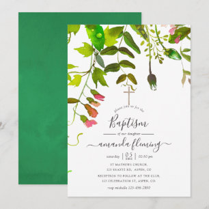 Invitation Aquarelle Printemps vert Baptême