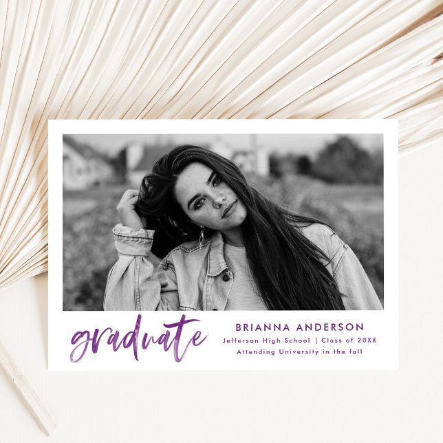 Invitation Aquarelle Purple Brush Script Graduation Party (Créateur téléchargé)