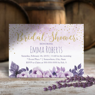 Invitation Aquarelle Purple Floral Fête des mariées de printe