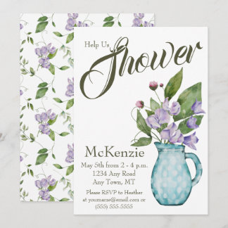 Invitation Aquarelle Purple Floral Pois doux Baby shower