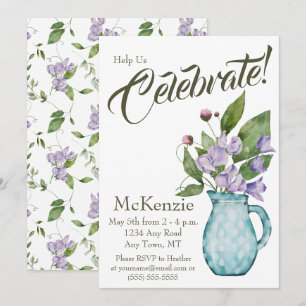 Invitation Aquarelle Purple Floral Swea Peas Party