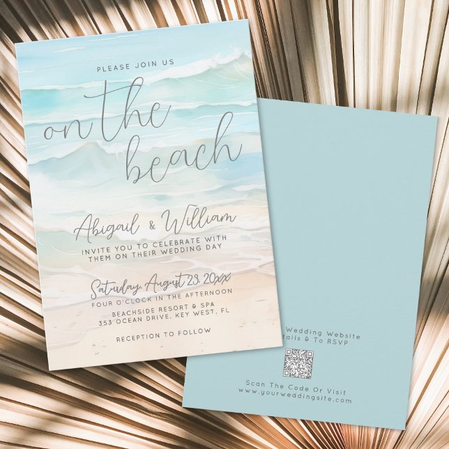 Invitation Aquarelle QR Code Sur Le Mariage De Plage (Watercolor QR Code On The Beach Wedding Invitation)