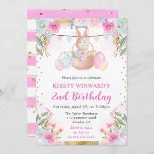 Invitation Aquarelle Rabbit de Pâques et fleurs Anniversaire