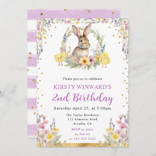Invitation Aquarelle Rabbit de Pâques et fleurs Anniversaire