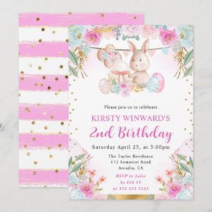 Invitation Aquarelle Rabbit de Pâques et fleurs Anniversaire