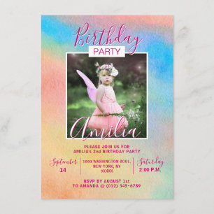 Invitation Aquarelle Rainbow Girl Anniversaire   PHOTO