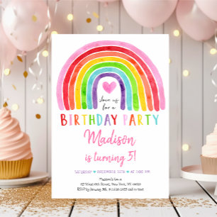 Invitation Aquarelle Rainbow Heart Anniversaire