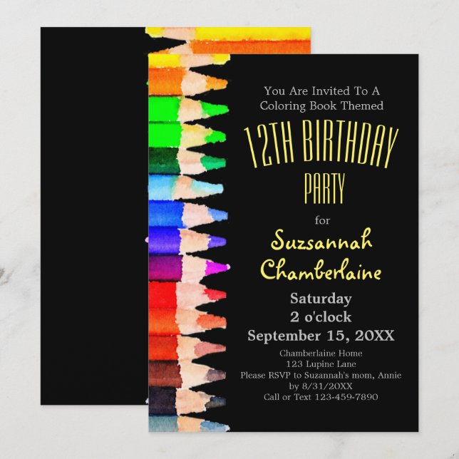 Invitation Aquarelle Rainbow Pencils Anniversaire de enfant P (Devant / Derrière)