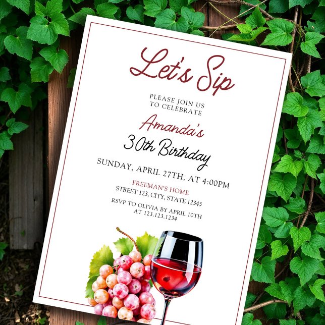 Invitation Aquarelle Raisins rouges 30e anniversaire (Créateur téléchargé)