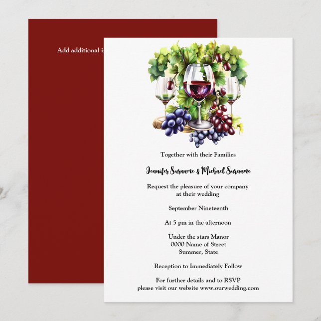 Invitation Aquarelle raisins vin vignoble pays (Devant / Derrière)