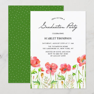 Invitation Aquarelle Red Poppies Garden Graduation Party II