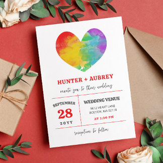 Invitation Aquarelle Remplie Fierté Coeur Gay Lesbien Mariage