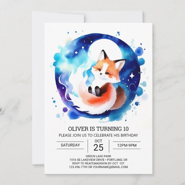 Invitation Aquarelle Renard Anniversaire Modifiable (Devant)