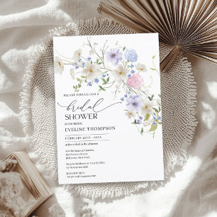 Invitation Aquarelle ressort bleu violet rose fleurs sauvages