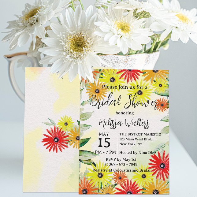 Invitation Aquarelle Ressort Fête des mariées Fleurs margueri (Créateur téléchargé)