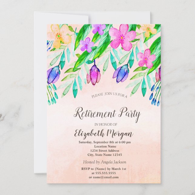 Invitation Aquarelle Ressort Fleurs Retraite (Devant)