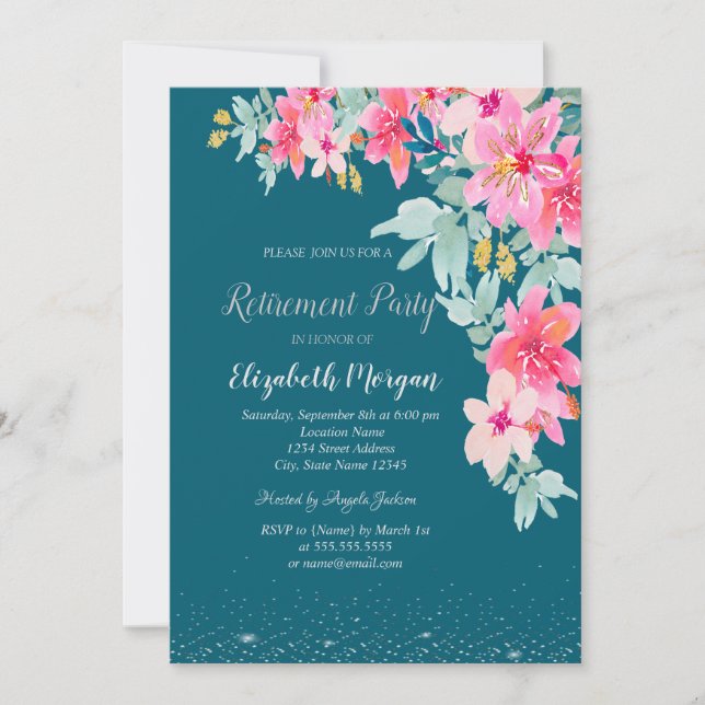 Invitation Aquarelle Ressort Fleurs Retraite (Devant)