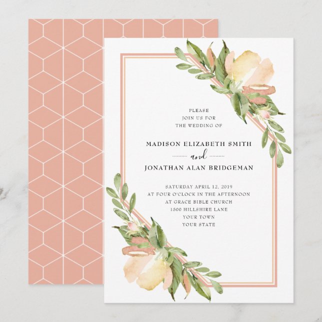Invitation Aquarelle Ressort Mariage botanique floral (Devant / Derrière)