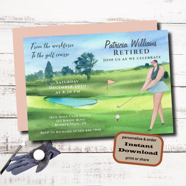 Invitation Aquarelle Retraite Golf Femmes sur le terrain de g (Créateur téléchargé)