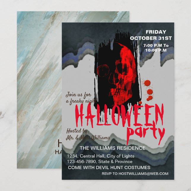 Invitation Aquarelle Retro Skeleton Art Halloween (Devant / Derrière)