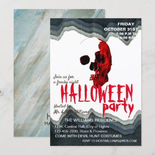 Invitation Aquarelle Retro Skeleton Halloween Red Art