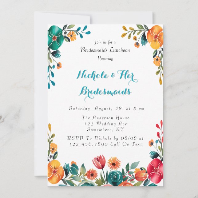 Invitation Aquarelle Romance Bridesmaitres Déjeuner (Devant)