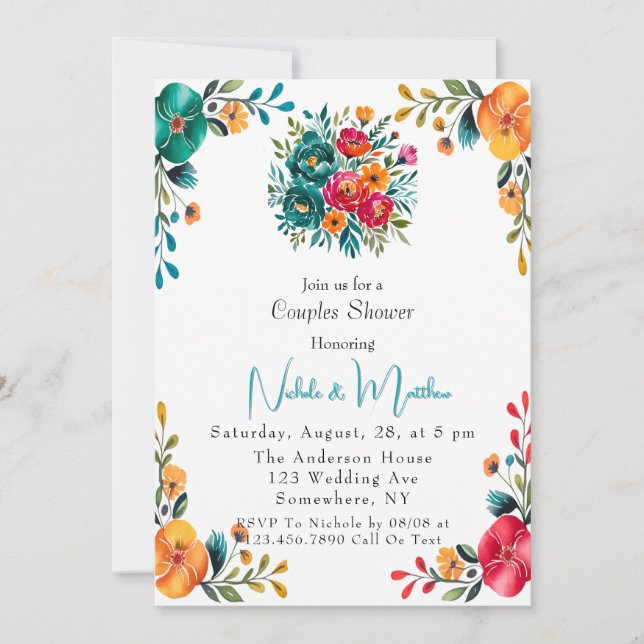 Invitation Aquarelle Romance Couples Douche (Devant)